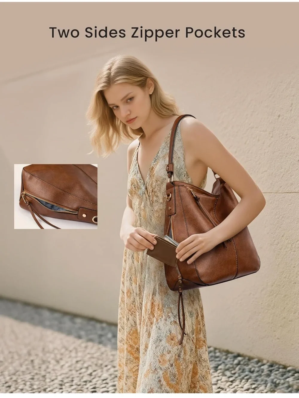 Everyday Brown Hobo Bag with Adjustable Strap Large size